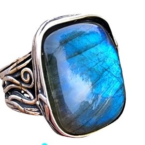 Signed PZ Israel Is sterling silver Labradorite  ring size 9 designer je…